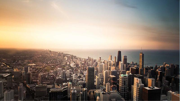 City skyline at sunset