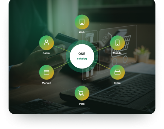 Illustration of retail channels orbiting a unified commerce core
